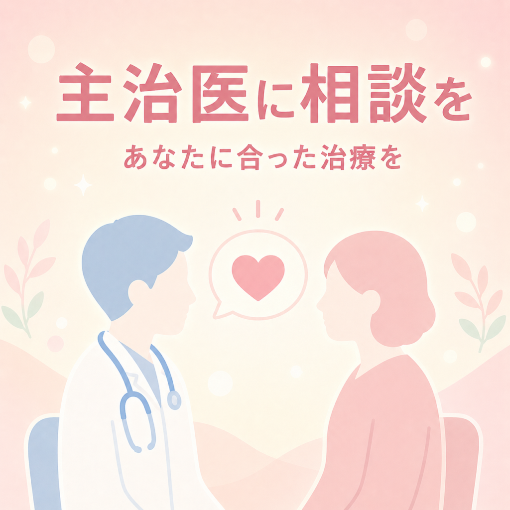 潰瘍性大腸炎の患者さんが主治医に相談する様子のイラスト