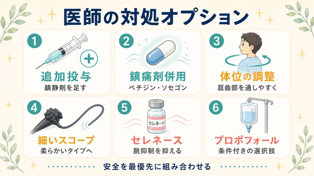 鎮静剤が効かない時に医師が取る対処法を示した図
