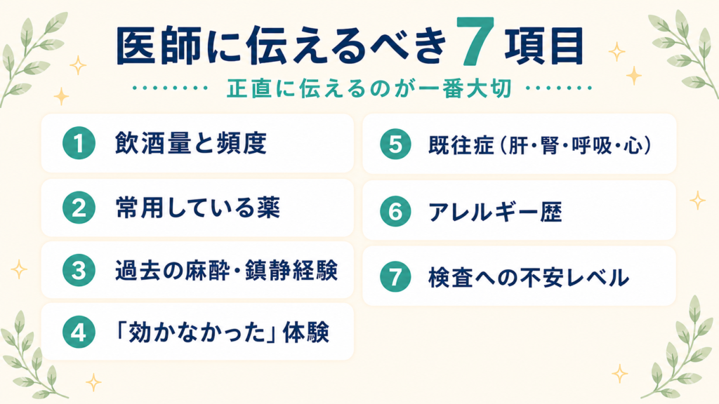 検査前に医師に伝えるべき7項目をまとめたチェックリスト