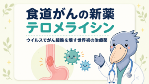 食道がんの新薬テロメライシンを紹介するアイキャッチ画像。ウイルスでがん細胞を壊す世界初の治療薬