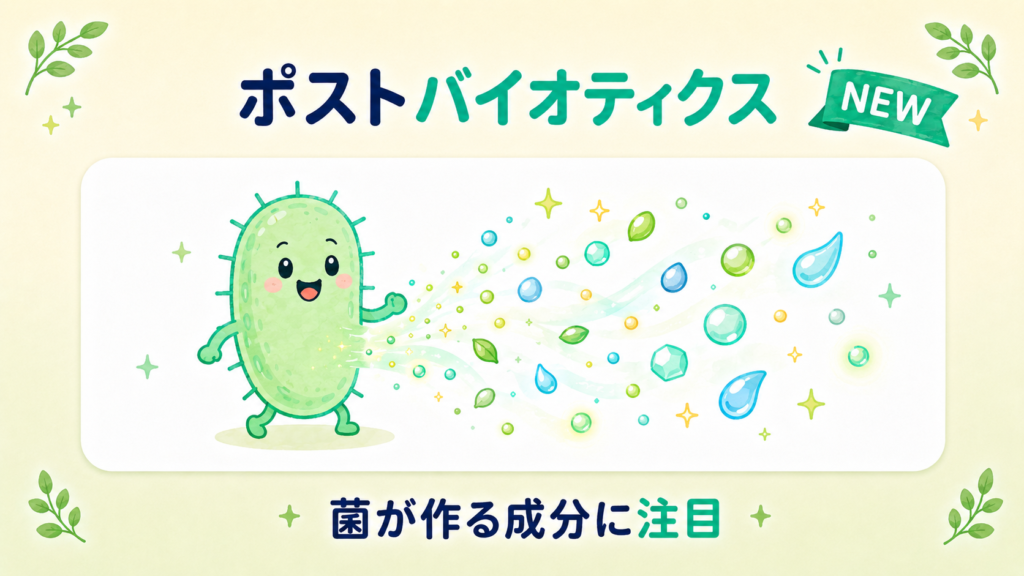 ポストバイオティクスは菌が作り出す成分や不活化した菌の成分に注目する新しい分野であることを示した図