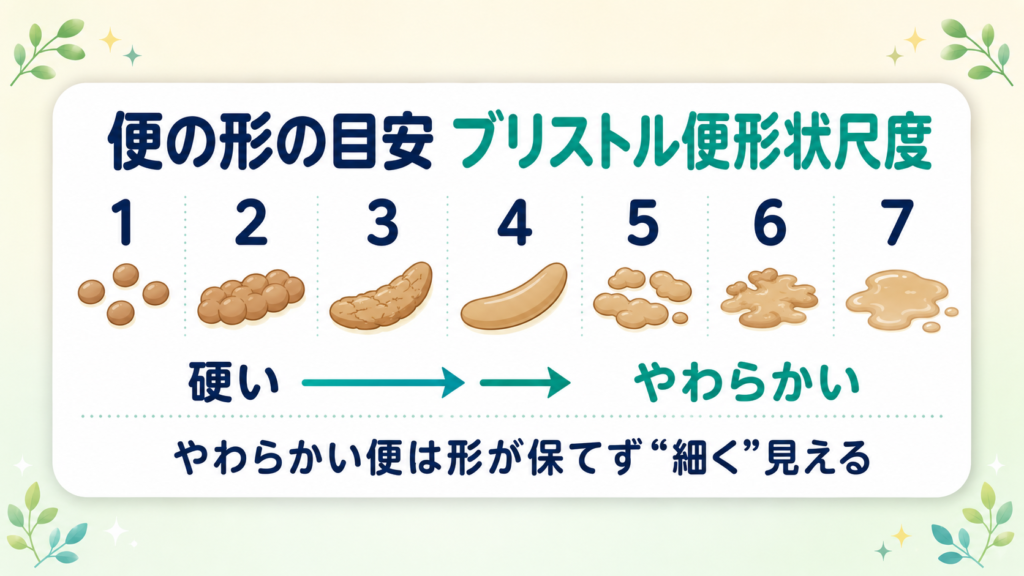 便の形を7段階で示すブリストル便形状尺度の図(硬い便からやわらかい便まで)