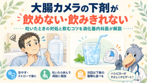 大腸カメラの下剤が飲めない・飲みきれないときの対処と飲むコツを消化器内科医が解説する記事のアイキャッチ画像